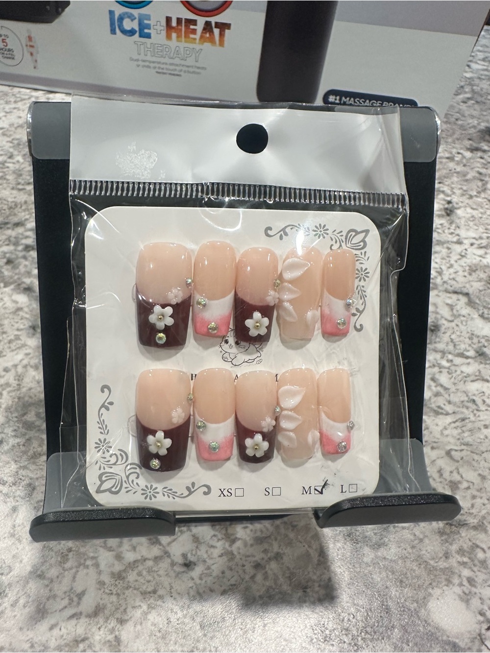 Handmade Floral Press-On Nails - Nude, Pink & Burgundy